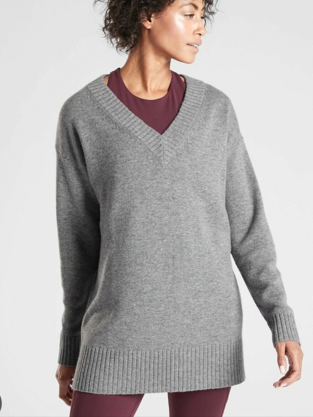 Athleta Cashmere Wool Gray V-Neck Tunic Women’s Sweater Small